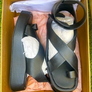Way cool Anthropologie black leather platform strap sandals